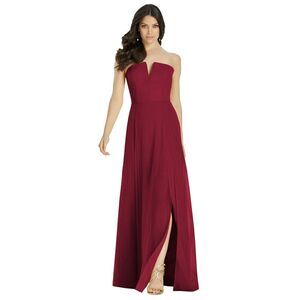 Dessy Collection Womens Strapless Chiffon A-Line Gown 4 Burgundy - NWT $244